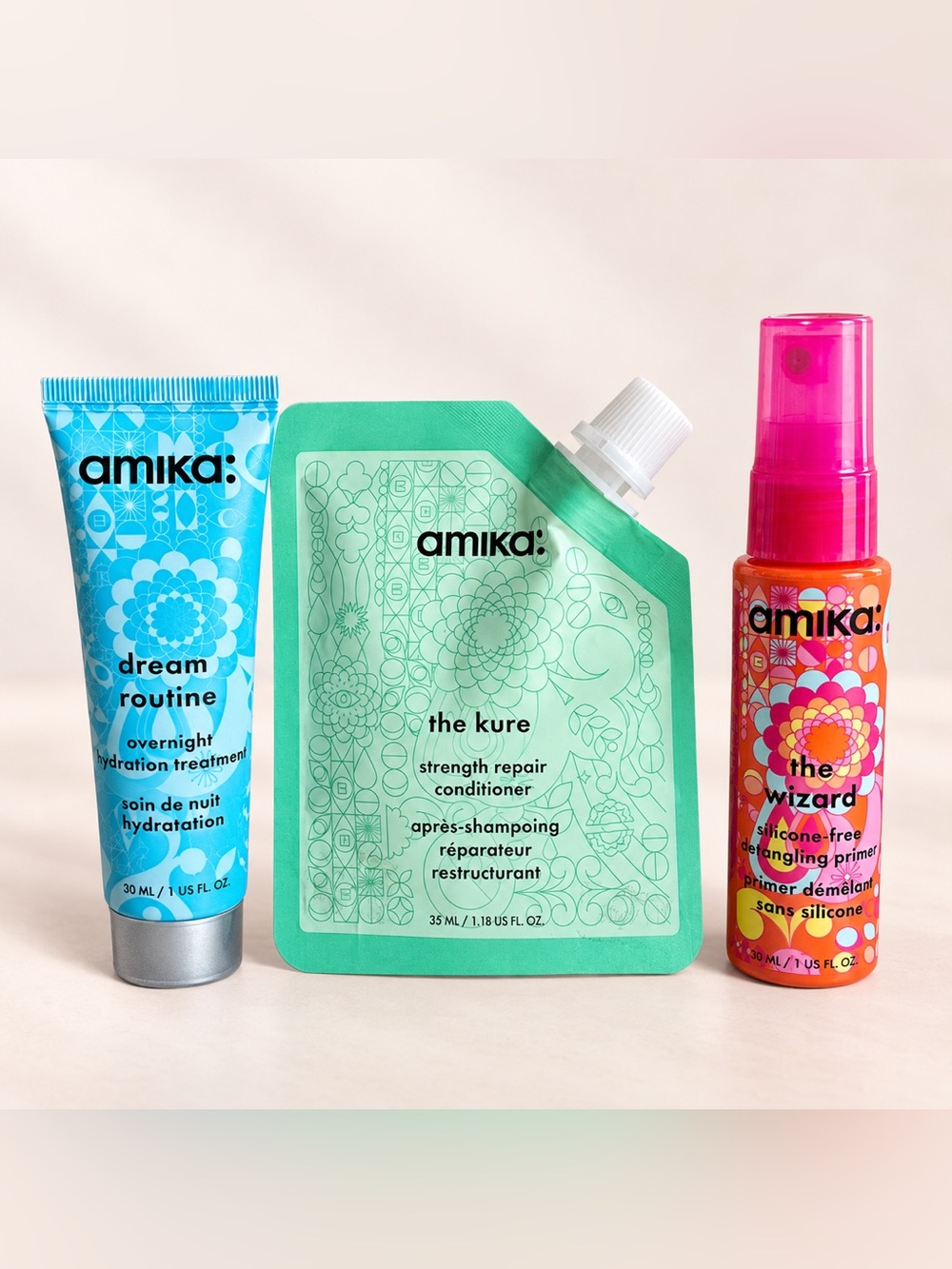 Amika Hair Care Mini Travel Bundle Dream Routine The Kure The Wizard New